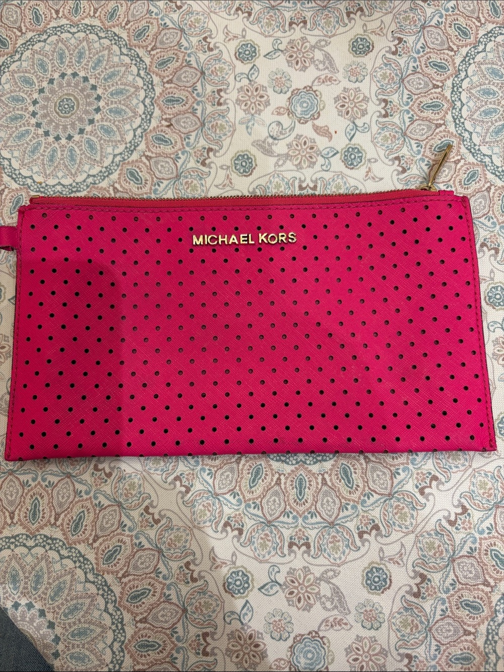 Michael Kors Hot Pink Perforated Zip Wristlet Clutch or makeup bag